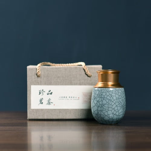 Ceramic Tea Caddy Metal Cover Sealed Jar Tea Box with Gift Box Tea Container Tea Organizer Candy Jar Storage Tank Storage Box acacuss