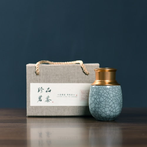 Ceramic Tea Caddy Metal Cover Sealed Jar Tea Box with Gift Box Tea Container Tea Organizer Candy Jar Storage Tank Storage Box acacuss