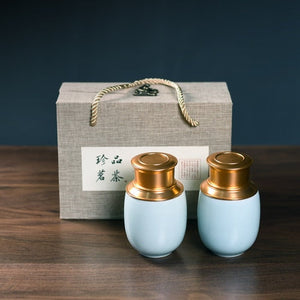 Ceramic Tea Caddy Metal Cover Sealed Jar Tea Box with Gift Box Tea Container Tea Organizer Candy Jar Storage Tank Storage Box acacuss