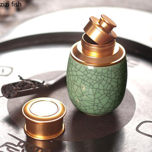Ceramic Tea Caddy Metal Cover Sealed Jar Tea Box with Gift Box Tea Container Tea Organizer Candy Jar Storage Tank Storage Box acacuss