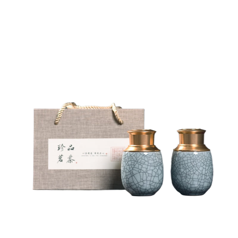 Ceramic Tea Caddy Metal Cover Sealed Jar Tea Box with Gift Box Tea Container Tea Organizer Candy Jar Storage Tank Storage Box acacuss