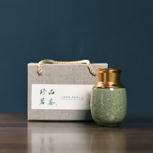 Ceramic Tea Caddy Metal Cover Sealed Jar Tea Box with Gift Box Tea Container Tea Organizer Candy Jar Storage Tank Storage Box acacuss