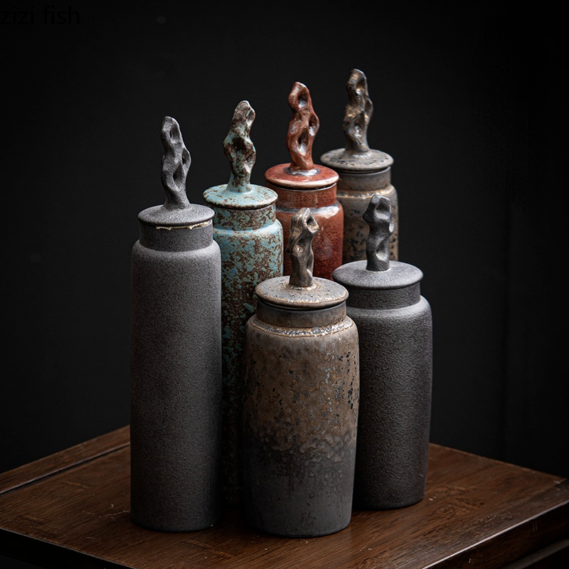 Ceramic Tea Caddy Retro Chinese Sealed Decoration Moisture-proof acacuss