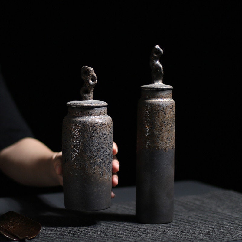 Ceramic Tea Caddy Retro Chinese Sealed Decoration Moisture-proof acacuss
