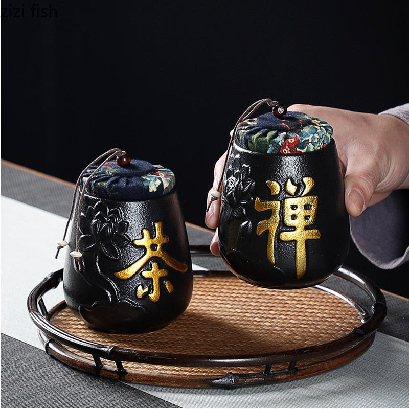 Ceramic Tea Caddy Sealed Jar Small Tea Box Portable Tea Can Storage Tank Candy Jars Food Container Tea Organizer Decorative Jar acacuss