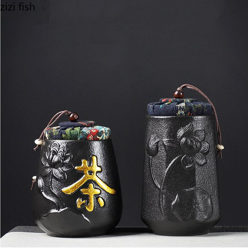 Ceramic Tea Caddy Sealed Jar Small Tea Box Portable Tea Can Storage Tank Candy Jars Food Container Tea Organizer Decorative Jar acacuss