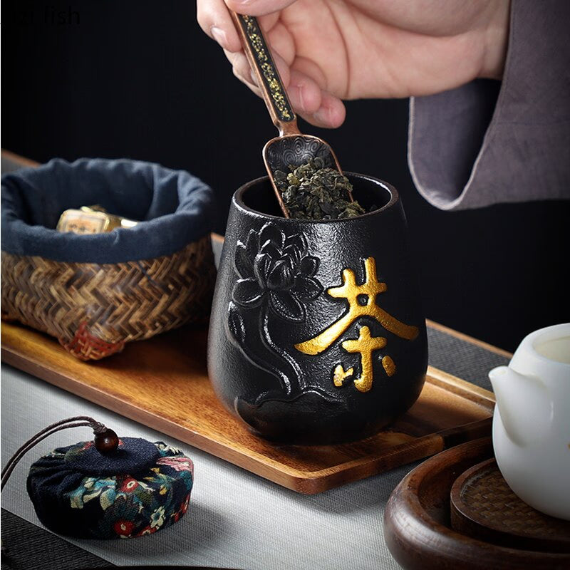 Ceramic Tea Caddy Sealed Jar Small Tea Box Portable Tea Can Storage Tank Candy Jars Food Container Tea Organizer Decorative Jar acacuss
