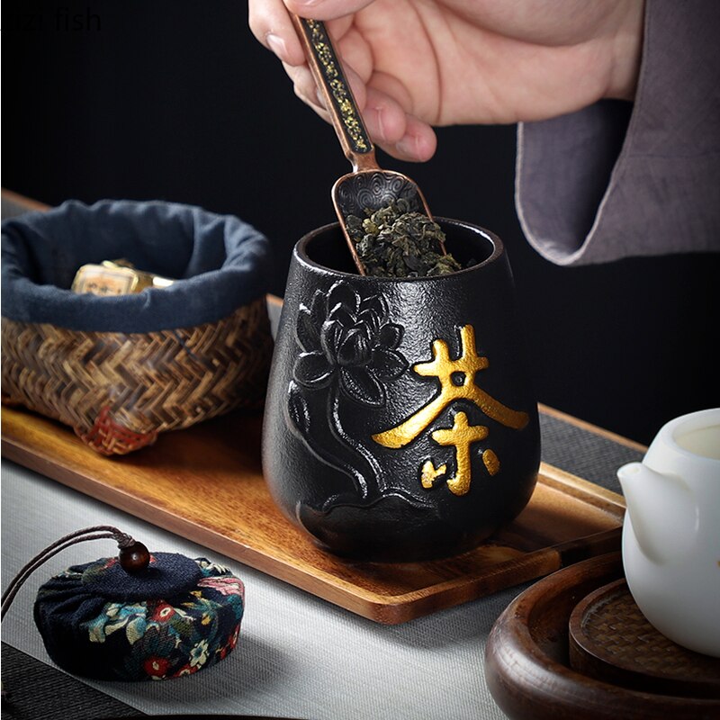 Ceramic Tea Caddy Sealed Jar Small Tea Box Portable Tea Can Storage Tank Candy Jars Food Container Tea Organizer Decorative Jar acacuss