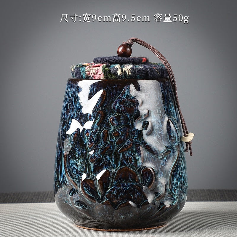 Ceramic Tea Caddy Sealed Jar Small Tea Box Portable Tea Can Storage Tank Candy Jars Food Container Tea Organizer Decorative Jar acacuss