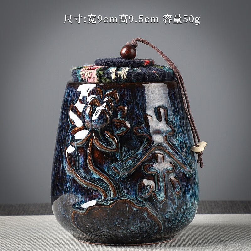 Ceramic Tea Caddy Sealed Jar Small Tea Box Portable Tea Can Storage Tank Candy Jars Food Container Tea Organizer Decorative Jar acacuss