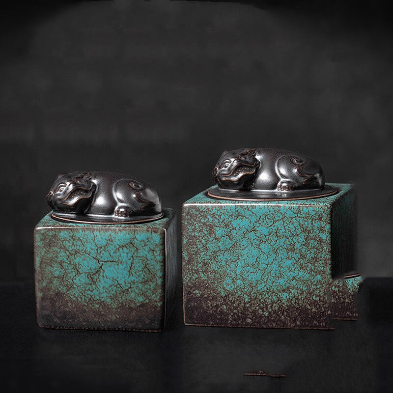 Ceramic Tea Caddy Sealed Small Storage Household Seal Decoration acacuss