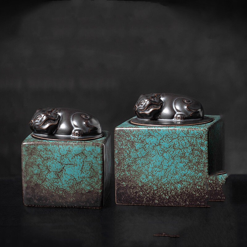 Ceramic Tea Caddy Sealed Small Storage Household Seal Decoration acacuss