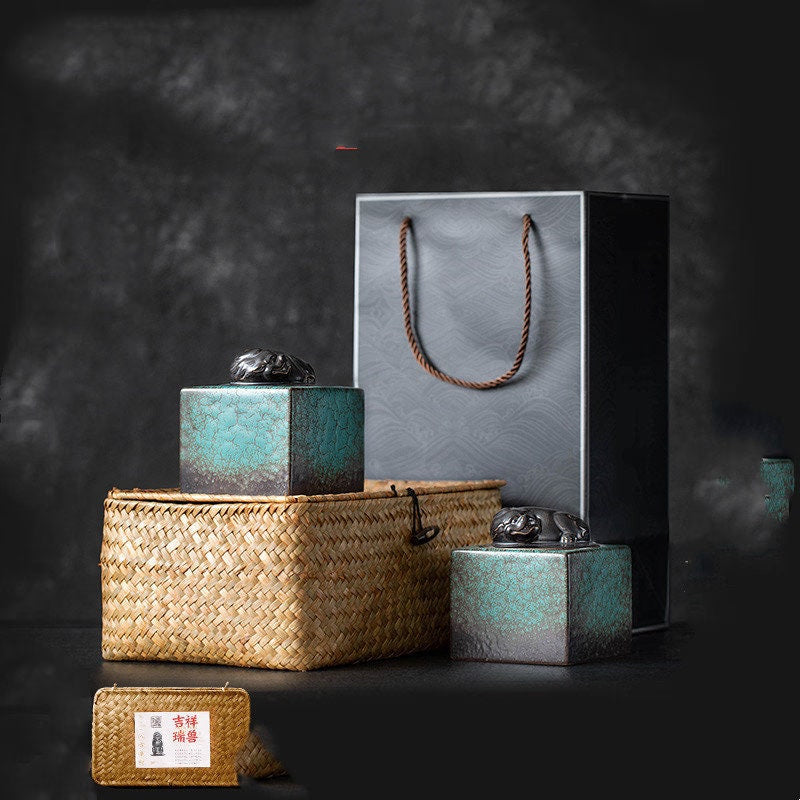 Ceramic Tea Caddy Sealed Small Storage Household Seal Decoration acacuss