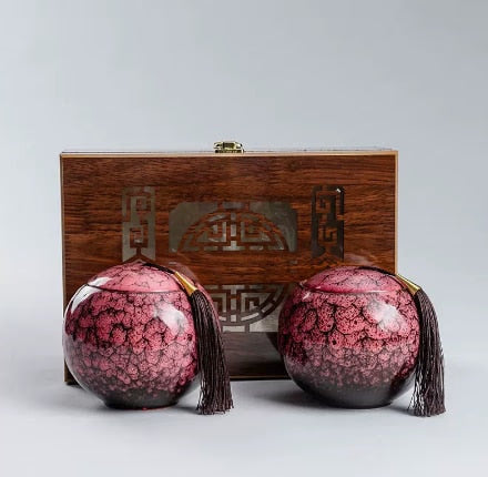Ceramic Tea Caddy Storage Tank Tea Organizer Sealed Jar Candy Jar Food Container Decorative Jar Tea Box 2-piece Set Gift Box acacuss