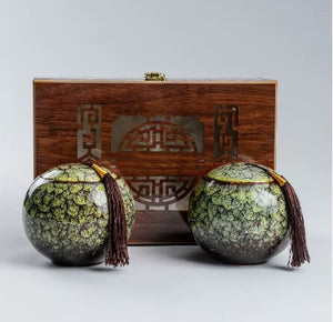 Ceramic Tea Caddy Storage Tank Tea Organizer Sealed Jar Candy Jar Food Container Decorative Jar Tea Box 2-piece Set Gift Box acacuss