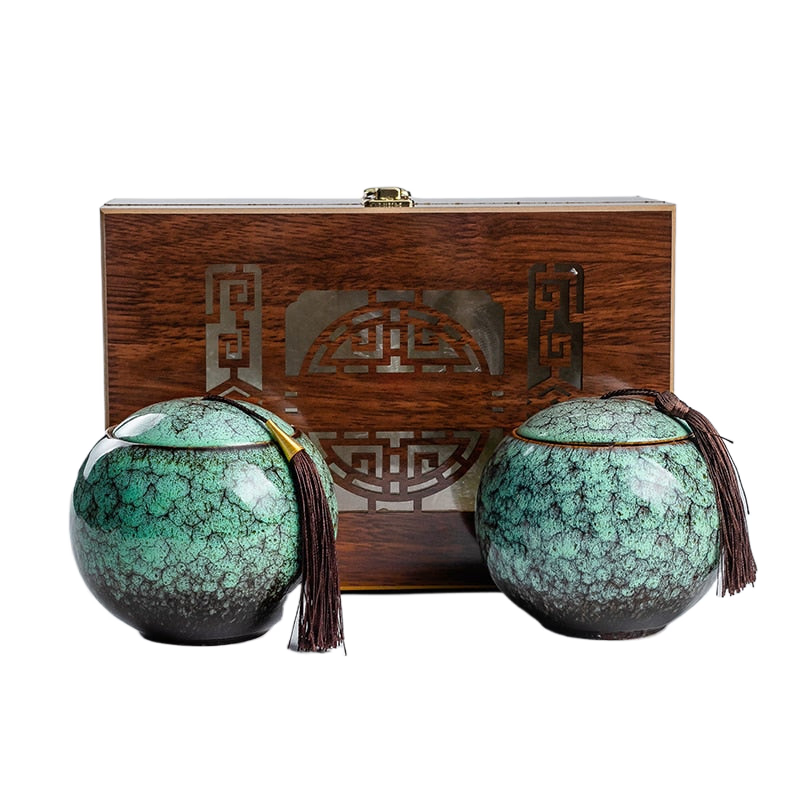 Ceramic Tea Caddy Storage Tank Tea Organizer Sealed Jar Candy Jar Food Container Decorative Jar Tea Box 2-piece Set Gift Box acacuss