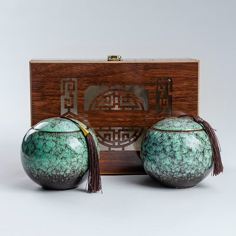 Ceramic Tea Caddy Storage Tank Tea Organizer Sealed Jar Candy Jar Food Container Decorative Jar Tea Box 2-piece Set Gift Box acacuss
