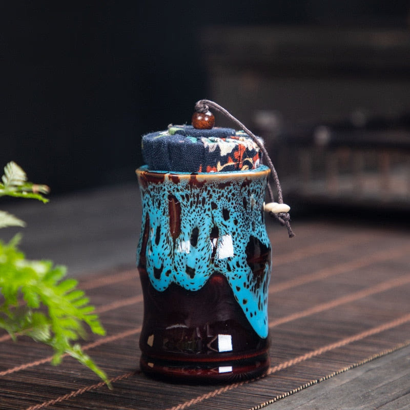Ceramic Tea Caddy Tea Box Tea Container Storage Tank Sealed Jar Grain Tank Candy Jar Tea Organizer Tea Can Desktop Storage Box acacuss