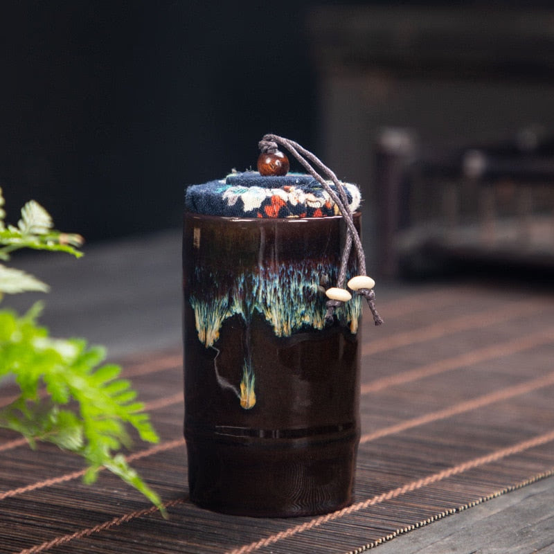 Ceramic Tea Caddy Tea Box Tea Container Storage Tank Sealed Jar Grain Tank Candy Jar Tea Organizer Tea Can Desktop Storage Box acacuss