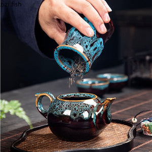 Ceramic Tea Caddy Tea Box Tea Container Storage Tank Sealed Jar Grain Tank Candy Jar Tea Organizer Tea Can Desktop Storage Box acacuss