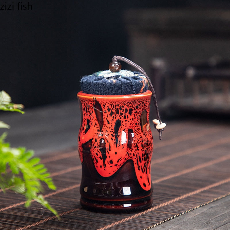 Ceramic Tea Caddy Tea Box Tea Container Storage Tank Sealed Jar Grain Tank Candy Jar Tea Organizer Tea Can Desktop Storage Box acacuss