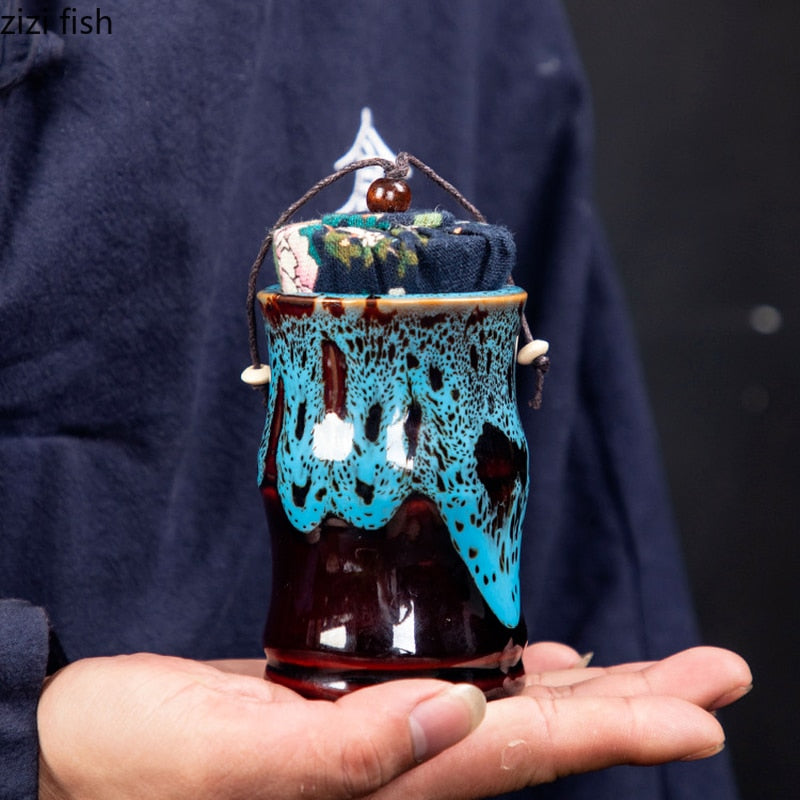 Ceramic Tea Caddy Tea Box Tea Container Storage Tank Sealed Jar Grain Tank Candy Jar Tea Organizer Tea Can Desktop Storage Box acacuss