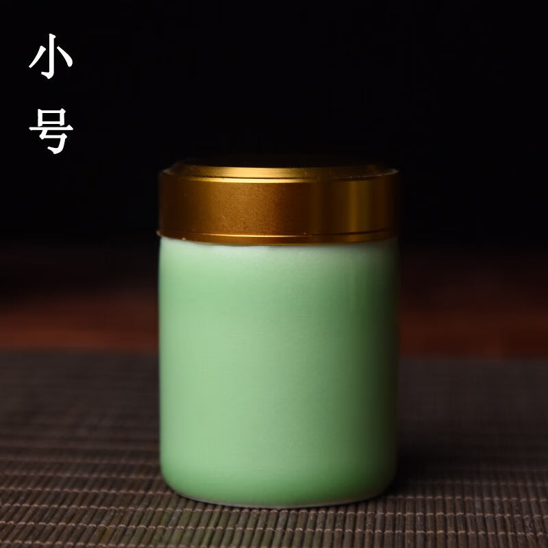 Ceramic Tea Caddy with Metal Lid Travel Tea Can Convenient Small Tea Box Tea Container Storage Tank Tea Organizer Candy Jar acacuss