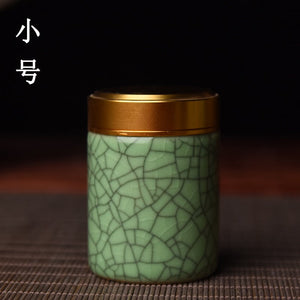Ceramic Tea Caddy with Metal Lid Travel Tea Can Convenient Small Tea Box Tea Container Storage Tank Tea Organizer Candy Jar acacuss