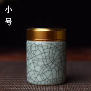 Ceramic Tea Caddy with Metal Lid Travel Tea Can Convenient Small Tea Box Tea Container Storage Tank Tea Organizer Candy Jar acacuss