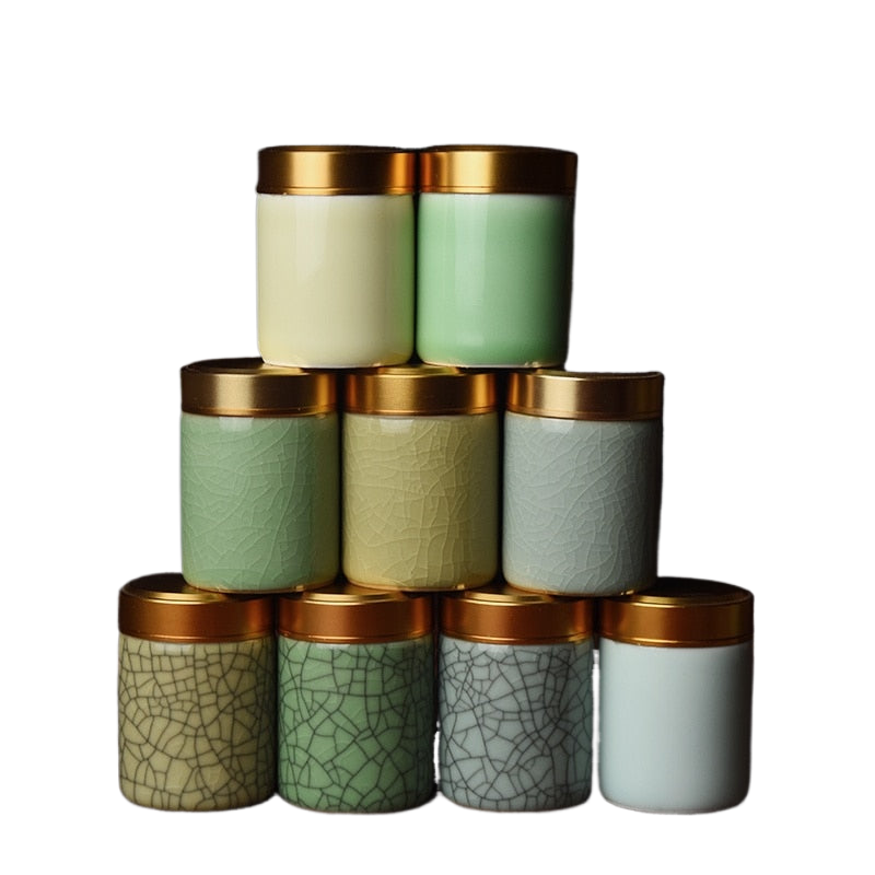 Ceramic Tea Caddy with Metal Lid Travel Tea Can Convenient Small Tea Box Tea Container Storage Tank Tea Organizer Candy Jar acacuss