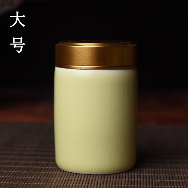 Ceramic Tea Caddy with Metal Lid Travel Tea Can Convenient Small Tea Box Tea Container Storage Tank Tea Organizer Candy Jar acacuss