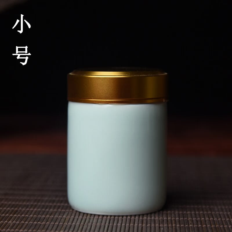 Ceramic Tea Caddy with Metal Lid Travel Tea Can Convenient Small Tea Box Tea Container Storage Tank Tea Organizer Candy Jar acacuss