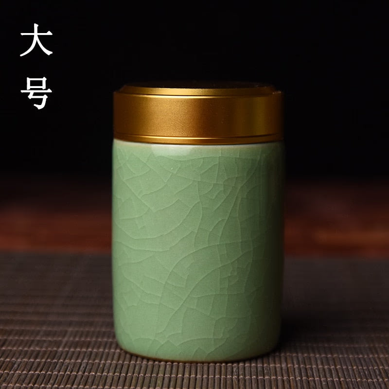 Ceramic Tea Caddy with Metal Lid Travel Tea Can Convenient Small Tea Box Tea Container Storage Tank Tea Organizer Candy Jar acacuss