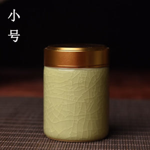 Ceramic Tea Caddy with Metal Lid Travel Tea Can Convenient Small Tea Box Tea Container Storage Tank Tea Organizer Candy Jar acacuss