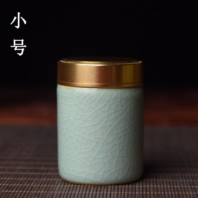 Ceramic Tea Caddy with Metal Lid Travel Tea Can Convenient Small Tea Box Tea Container Storage Tank Tea Organizer Candy Jar acacuss