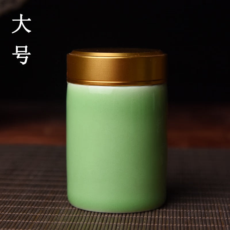 Ceramic Tea Caddy with Metal Lid Travel Tea Can Convenient Small Tea Box Tea Container Storage Tank Tea Organizer Candy Jar acacuss