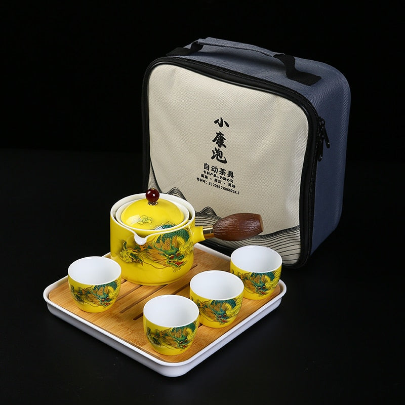 Ceramic Tea Cup for Puer Porcelain Chinese Kungfu Tea Set 360 Rotation Tea Maker and Infuser， Portable Travel tea se acacuss