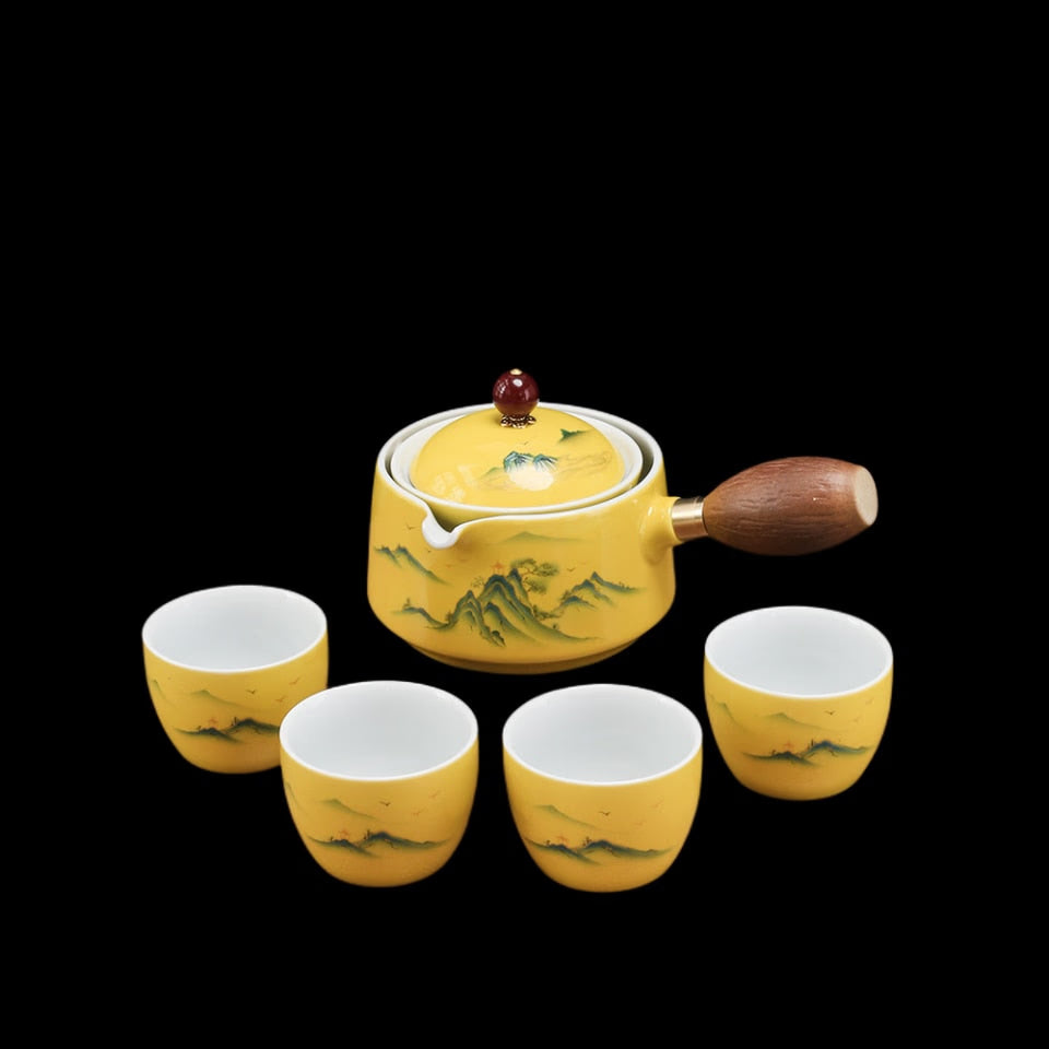 Ceramic Tea Cup for Puer Porcelain Chinese Kungfu Tea Set 360 Rotation Tea Maker and Infuser， Portable Travel tea se acacuss