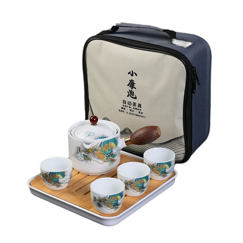 Ceramic Tea Cup for Puer Porcelain Chinese Kungfu Tea Set 360 Rotation Tea Maker and Infuser， Portable Travel tea se acacuss