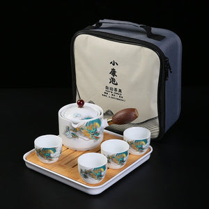 Ceramic Tea Cup for Puer Porcelain Chinese Kungfu Tea Set 360 Rotation Tea Maker and Infuser， Portable Travel tea se acacuss