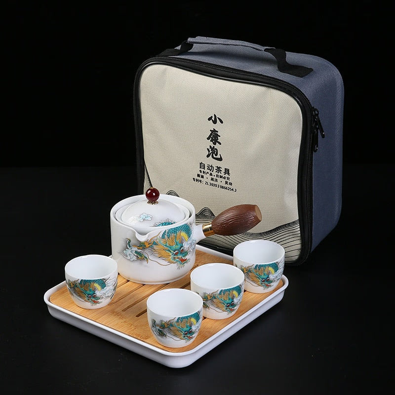 Ceramic Tea Cup for Puer Porcelain Chinese Kungfu Tea Set 360 Rotation Tea Maker and Infuser， Portable Travel tea se acacuss
