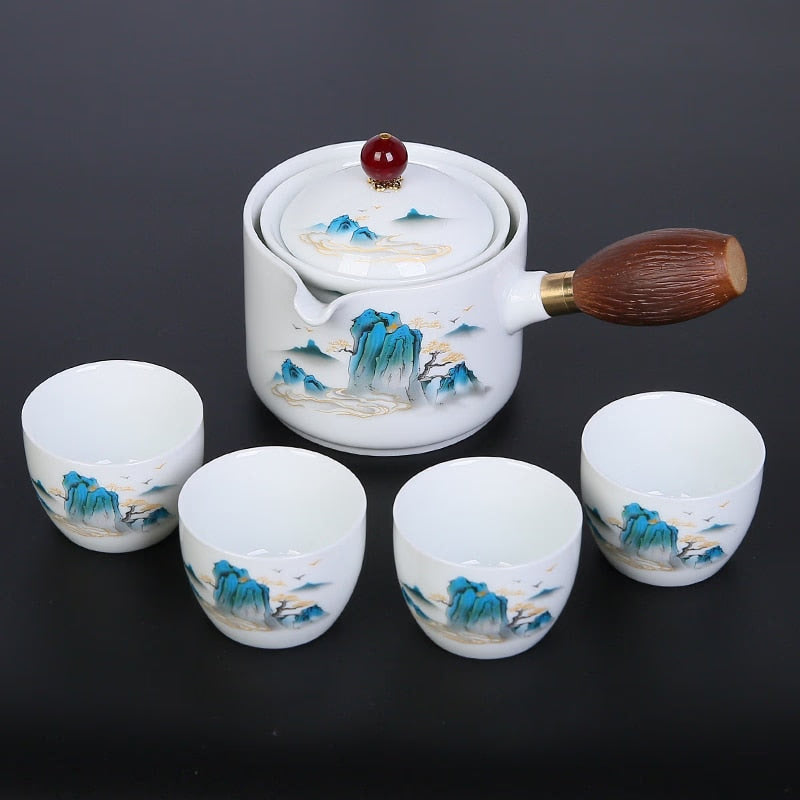 Ceramic Tea Cup for Puer Porcelain Chinese Kungfu Tea Set 360 Rotation Tea Maker and Infuser， Portable Travel tea se acacuss