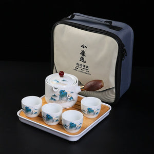 Ceramic Tea Cup for Puer Porcelain Chinese Kungfu Tea Set 360 Rotation Tea Maker and Infuser， Portable Travel tea se acacuss