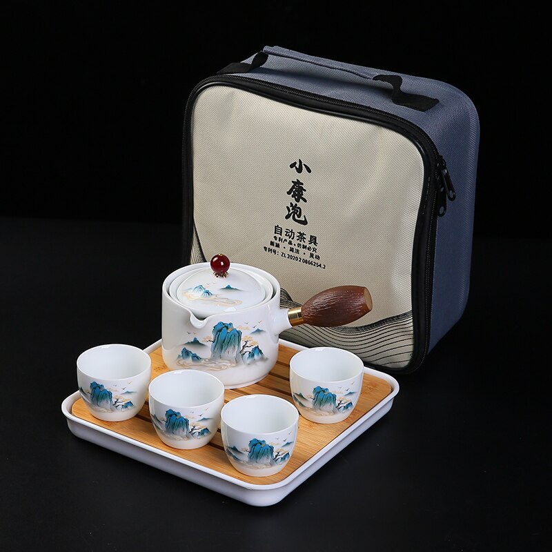 Ceramic Tea Cup for Puer Porcelain Chinese Kungfu Tea Set 360 Rotation Tea Maker and Infuser， Portable Travel tea se acacuss
