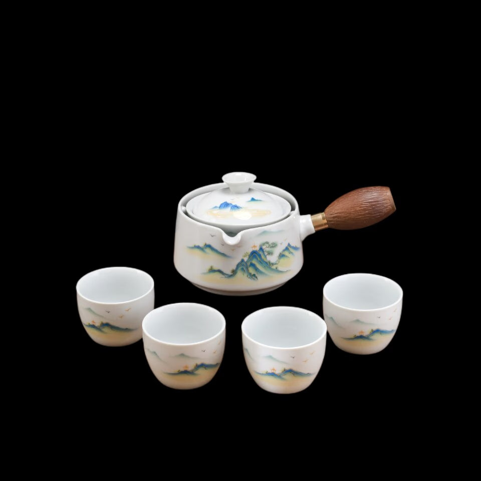Ceramic Tea Cup for Puer Porcelain Chinese Kungfu Tea Set 360 Rotation Tea Maker and Infuser， Portable Travel tea se acacuss