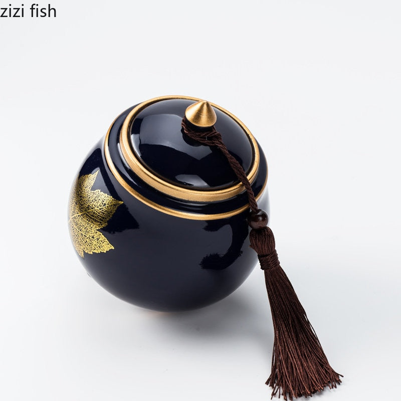 Ceramic Tea Jar Tea Caddy Tea Box Storage Organizer Tea Container Moisture-proof Sealed Tank Storage Tank Candy Jar Storage Box acacuss