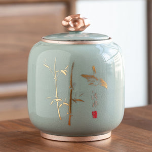 Ceramic Tea Jar Tea Caddy Tea Box Storage Organizer Tea Container Moisture-proof Sealed Tank Storage Tank Candy Jar Storage Box acacuss