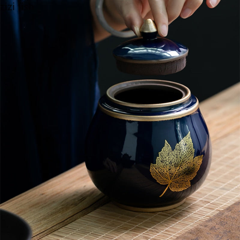 Ceramic Tea Jar Tea Caddy Tea Box Storage Organizer Tea Container Moisture-proof Sealed Tank Storage Tank Candy Jar Storage Box acacuss