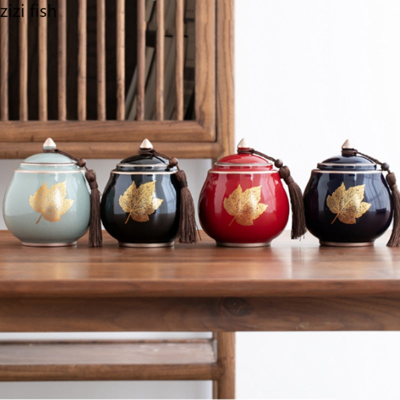 Ceramic Tea Jar Tea Caddy Tea Box Storage Organizer Tea Container Moisture-proof Sealed Tank Storage Tank Candy Jar Storage Box acacuss