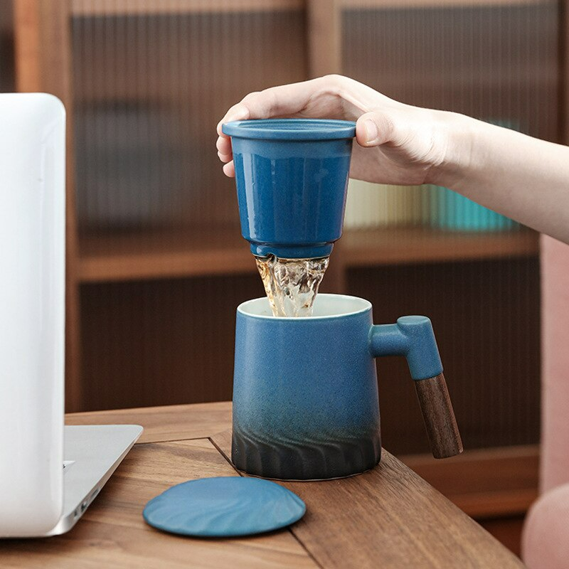 Ceramic Tea Mug Water Separation Filter Cup With Lid acacuss